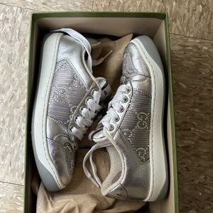Gucci Silver Sneakers with Shimmery Finish